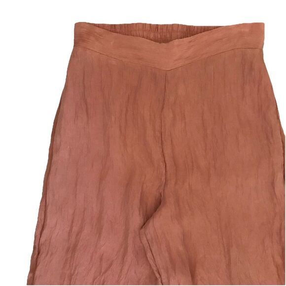 House of Harlow Pastel Pink Lightweight Wide Leg Crinkled Pull On Casual Pants M - Picture 2 of 9